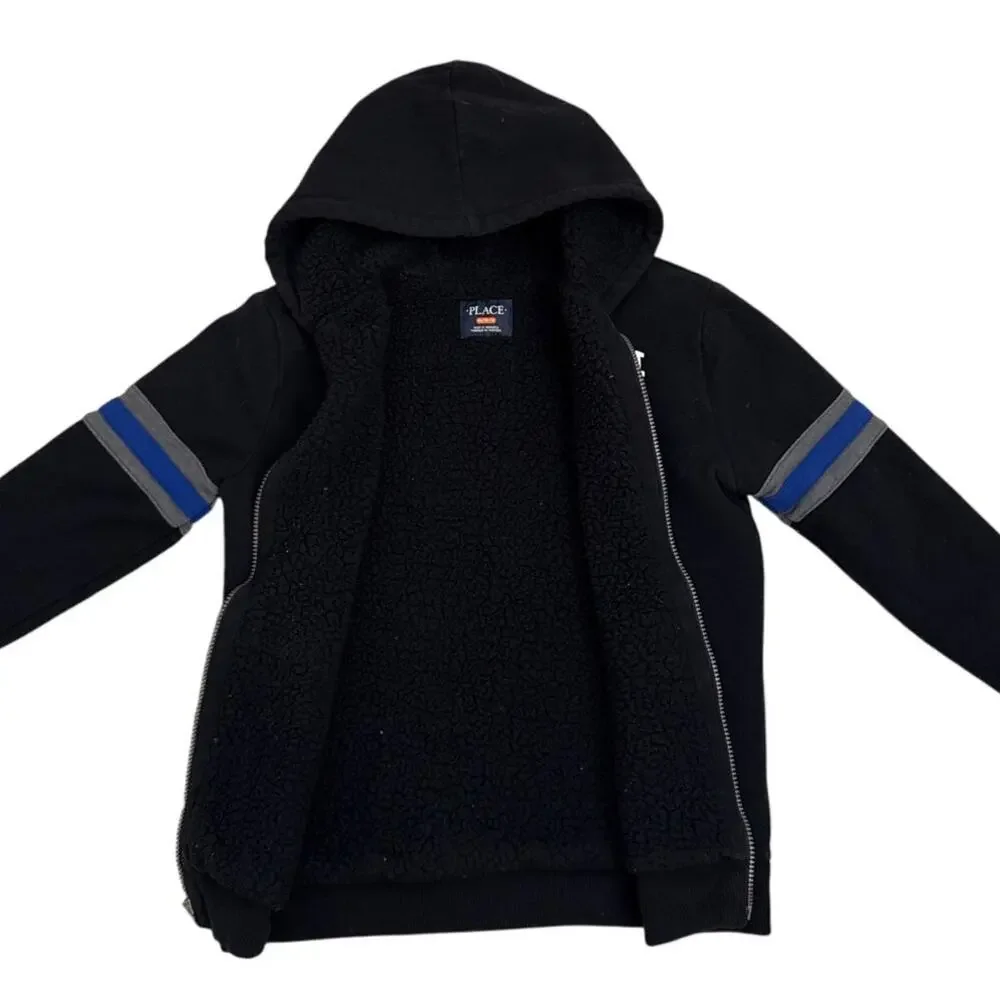 Children's Place Sweatshirt Black Fleece Lined Zip Up Hoodie Size Youth XL 14